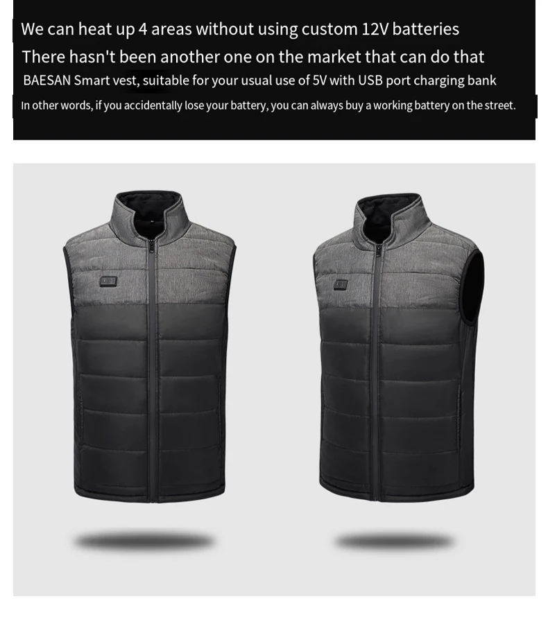 Double control four zones vest coat graphene electric vest for men and women electric clip intelligent USB heating suit
Double control four zones vest coat graphene electric vest for men and women electric clip intelligent USB heating suit