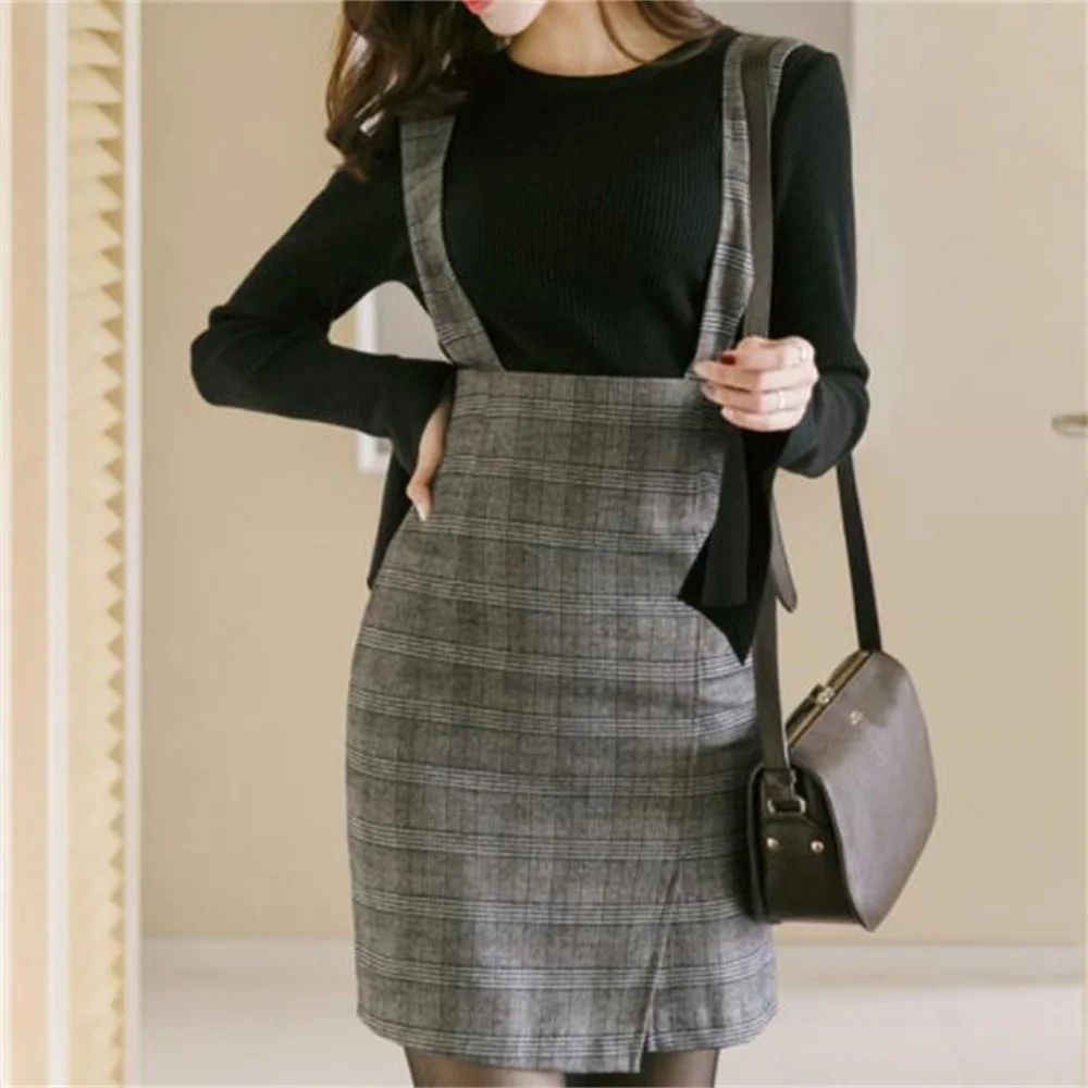New plaid suspender skirt high waist front slit long pencil women's skirt casual fashion ol
New plaid suspender skirt high waist front slit long pencil women's skirt casual fashion ol