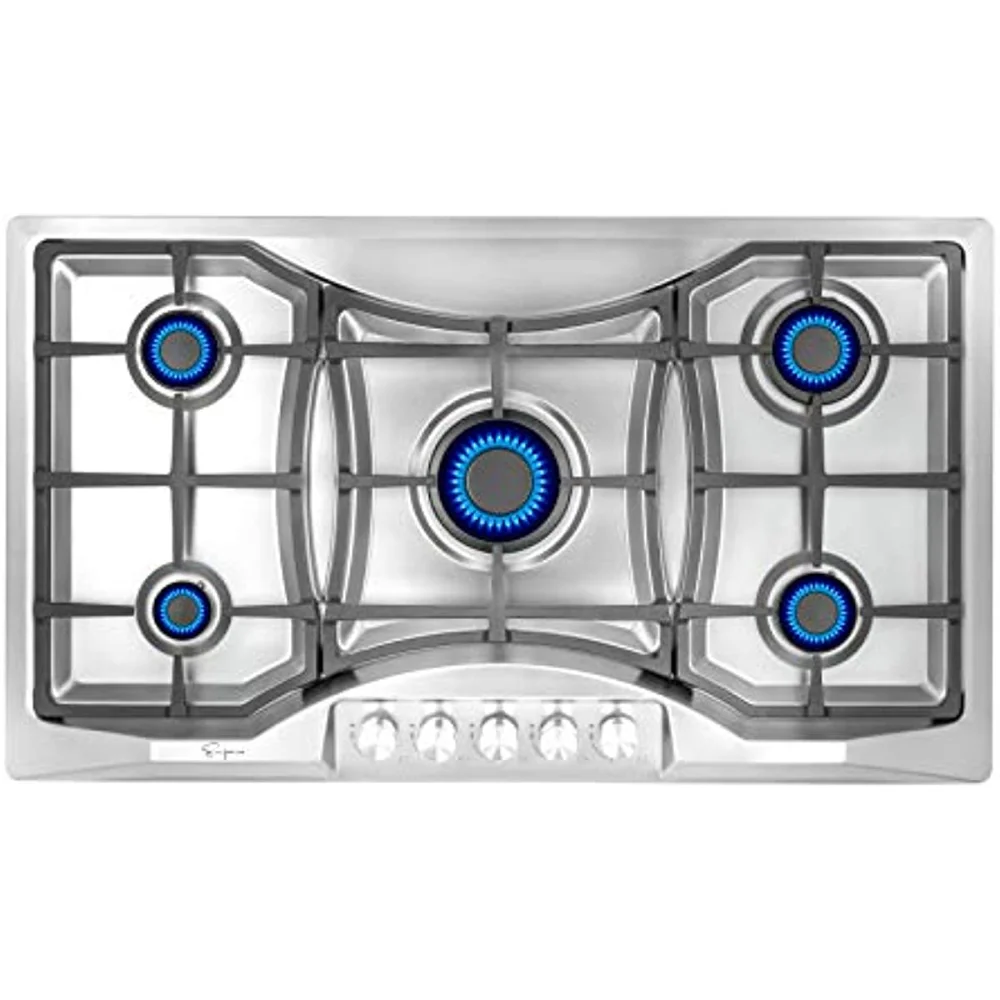 

Empava 36 in. Gas Stove Cooktop 5 Italy Sabaf Sealed Burners NG/LPG Convertible in Stainless Steel, 36 Inch