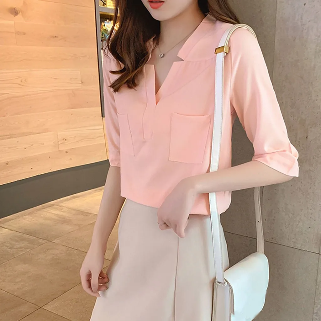Chiffon Blouse Korean Style Women Shirt solid Color Female's Blouse Sweet Shirts And Blouses V-neck Streetwear Casual Blusas
Chiffon Blouse Korean Style Women Shirt solid Color Female's Blouse Sweet Shirts And Blouses V-neck Streetwear Casual Blusas