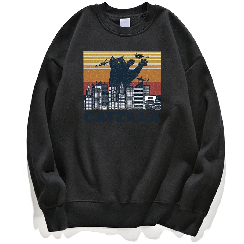 

Catzilla Japanese Vintage Sunset Style Cat Kitten Lover Hoodie Sweatshirts Men Jumper Hoody Hoodies Pullovers Crewneck Jumper