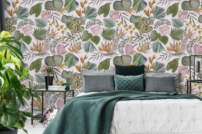 Tropical wallpaper, tropical flowers, banana leaves, palm leaves, Wall Mural, Removable Wallpaper, Self Adhesive, Peel and Stick
Tropical wallpaper, tropical flowers, banana leaves, palm leaves, Wall Mural, Removable Wallpaper, Self Adhesive, Peel and Stick