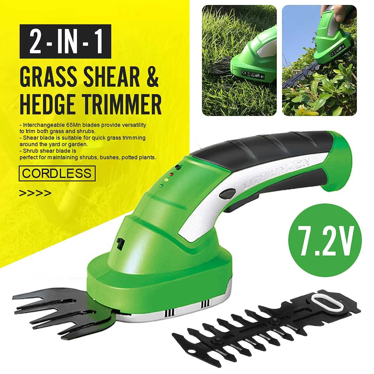 65MN DC 7.2V Electric Trimmer 2 in 1 Lithium-ion Cordless Garden Tools Hedge Trimmer Rechargeable Hedge Trimmers for Grass
65MN DC 7.2V Electric Trimmer 2 in 1 Lithium-ion Cordless Garden Tools Hedge Trimmer Rechargeable Hedge Trimmers for Grass