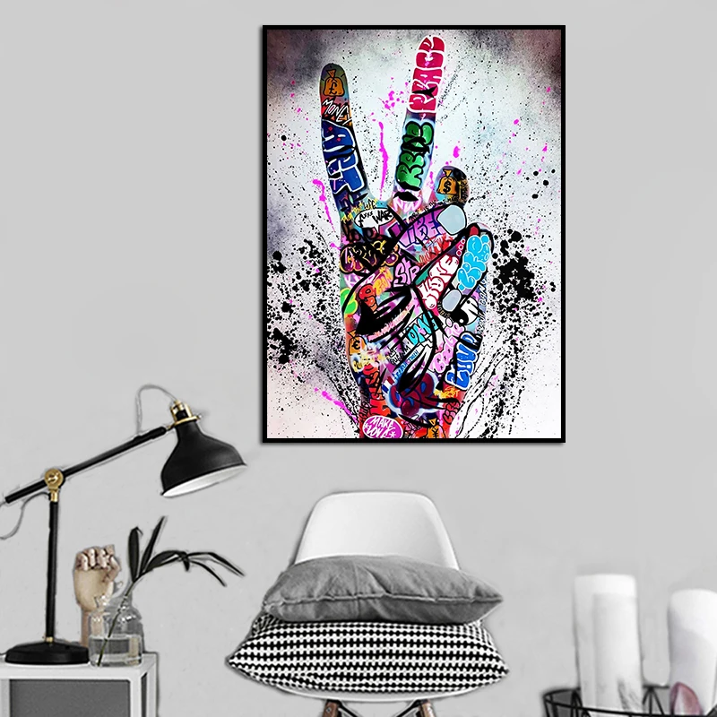 

Victory Gesture Poster Prints Painting Street Artisc Wall Decor Photo Picture Canvas Applicable To The Office Home Decoration