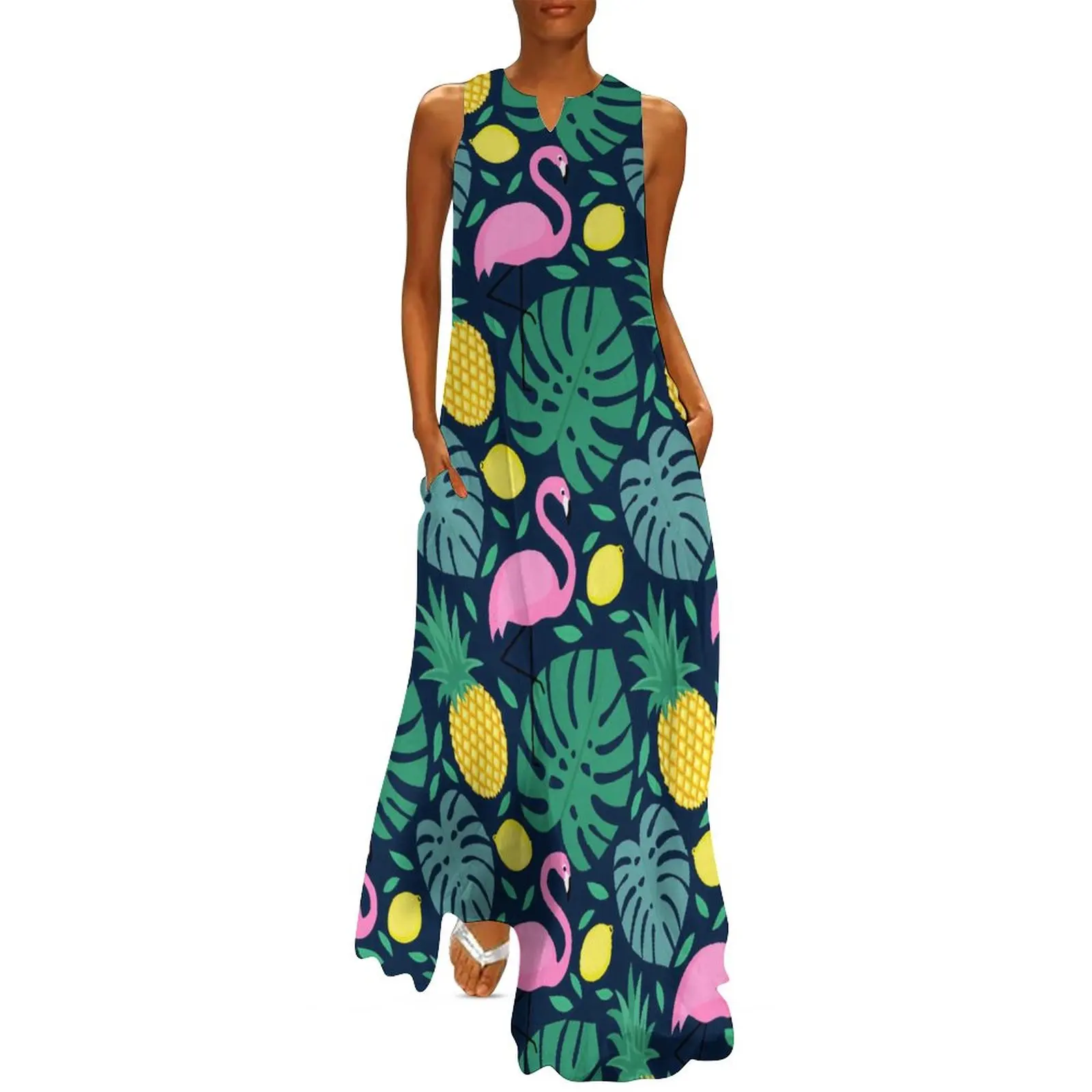 Funny Palm Leaves Dress Pineapple Flamingo Lemon Print Streetwear Bohemia Long Dresses Graphic Vintage Maxi Dress Large Size 
Funny Palm Leaves Dress Pineapple Flamingo Lemon Print Streetwear Bohemia Long Dresses Graphic Vintage Maxi Dress Large Size