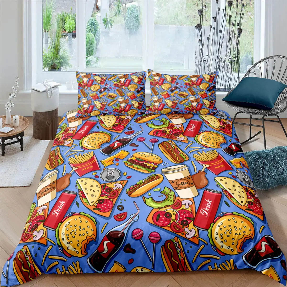 American Fast Food Duvet Cover Set Full Size Pizza Hotdog Comforter Cover Hamburger Print Bedding Set French Fries Quilt Cover
American Fast Food Duvet Cover Set Full Size Pizza Hotdog Comforter Cover Hamburger Print Bedding Set French Fries Quilt Cover
