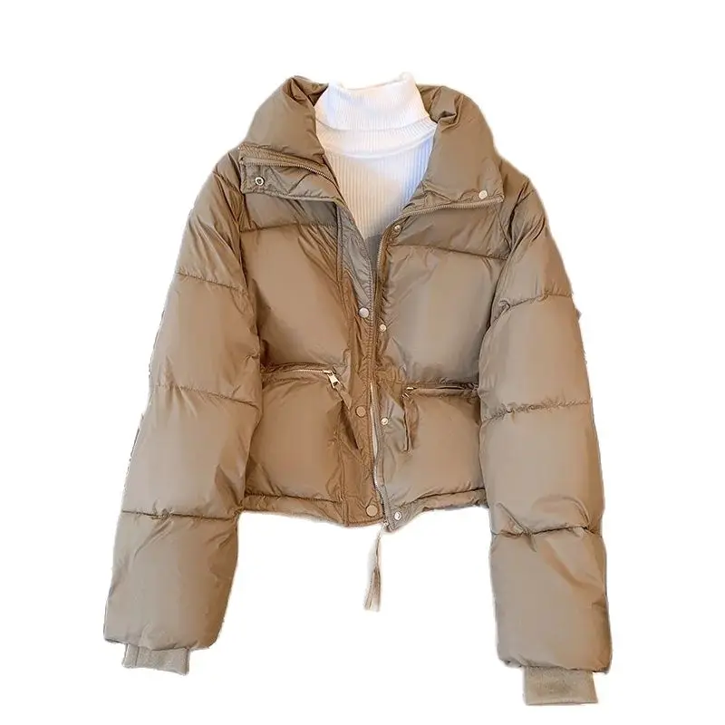 

Женская короткая зимняя куртка с хлопковой подкладкой, Корейская версия 2023, новинка, свободный пуховик с воротником-стойкой, теплая плотная куртка.