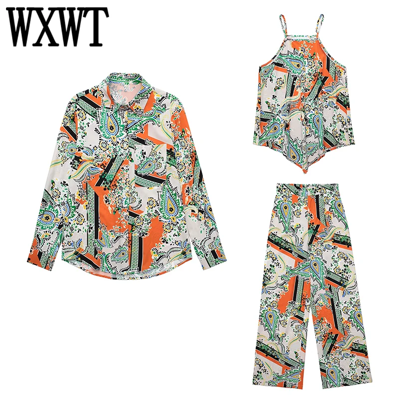 WXWT 2022 Women Pocket Decoration Print Casual Shirt And Print Wide Leg Long Pants Spring Autumn High Street Sets LY9945 
WXWT 2022 Women Pocket Decoration Print Casual Shirt And Print Wide Leg Long Pants Spring Autumn High Street Sets LY9945