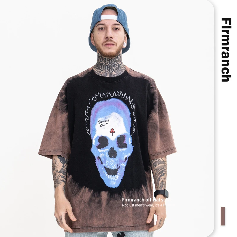 Firmranch 2022 New Retro Tie-dye T-shirt Creative Skull Print Loose Round Neck short-sleeved shirts Spring Summer Deep Color Top
Firmranch 2022 New Retro Tie-dye T-shirt Creative Skull Print Loose Round Neck short-sleeved shirts Spring Summer Deep Color Top