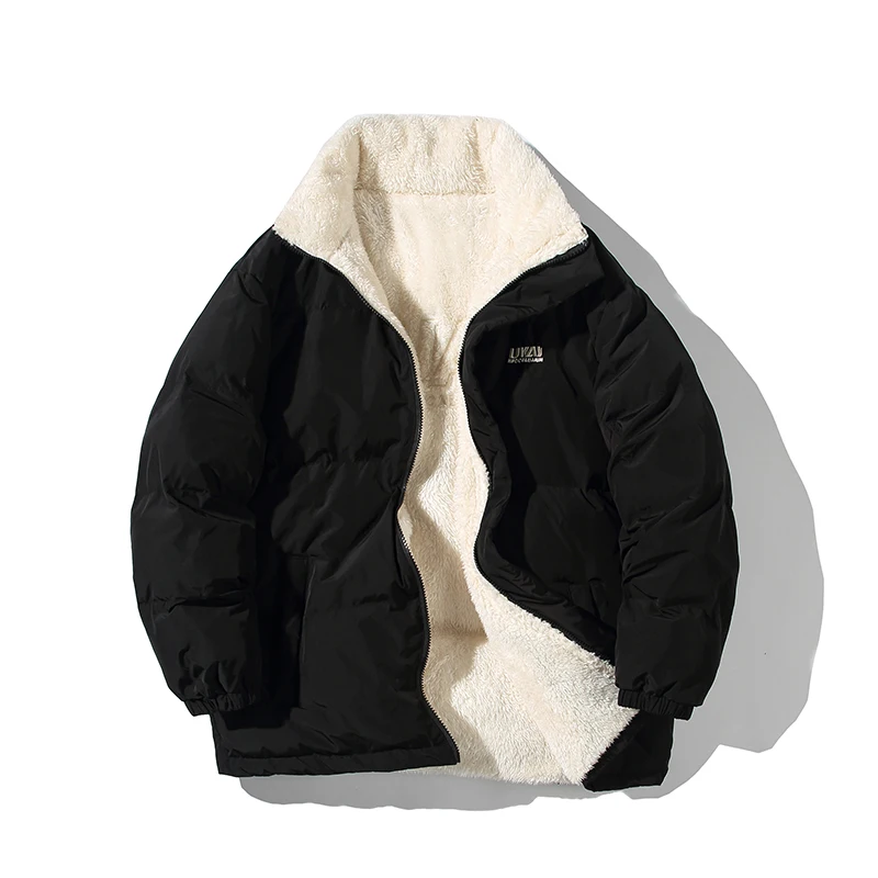 

Men Two Sides Lambswool Winter Puffer Jacket 2023 Oversized Vintage Bubble Coat Warm Outwear Fur Parkas