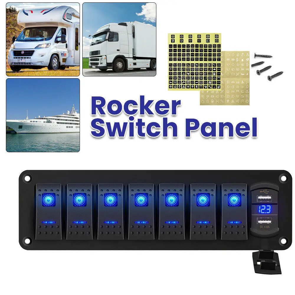 Marine Boat 8 Gang Rocker Switch Panel LED Rocker Switch Panel Kit 12V/24V Circuit Breaker Dual USB Slots light
Marine Boat 8 Gang Rocker Switch Panel LED Rocker Switch Panel Kit 12V/24V Circuit Breaker Dual USB Slots light