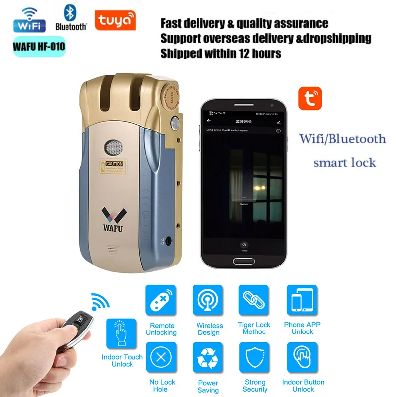 Wafu HF-010 Wifi APP Smart Lock Wireless Electronic Door Lock Phone Control Invisible Lock Remote Control Indoor Touch Locks
Wafu HF-010 Wifi APP Smart Lock Wireless Electronic Door Lock Phone Control Invisible Lock Remote Control Indoor Touch Locks