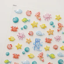 5D Realistic Jelly Relief Happy Ocean World Colorful Fish Star Shell Bubble Adheisve Nail Art Stickers Decals Manicure Charms
