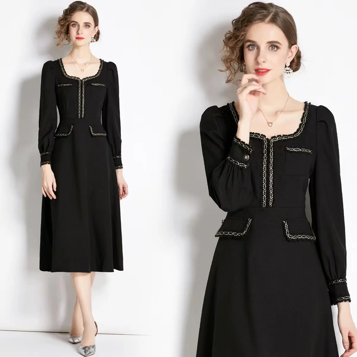 2023 New Elegant Luxury Women's Clothing Commuter Square Neck Bubble Sleeve Fake Two-piece Dress
2023 New Elegant Luxury Women's Clothing Commuter Square Neck Bubble Sleeve Fake Two-piece Dress