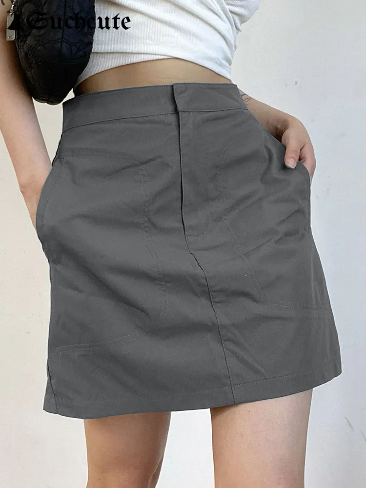 SUCHCUTE Solid Cargo Mini Skirt Women Harajuku High Waist Pocket Up Skirts Streetwear Vintage Korean Gray Slim Clothes Summer
SUCHCUTE Solid Cargo Mini Skirt Women Harajuku High Waist Pocket Up Skirts Streetwear Vintage Korean Gray Slim Clothes Summer