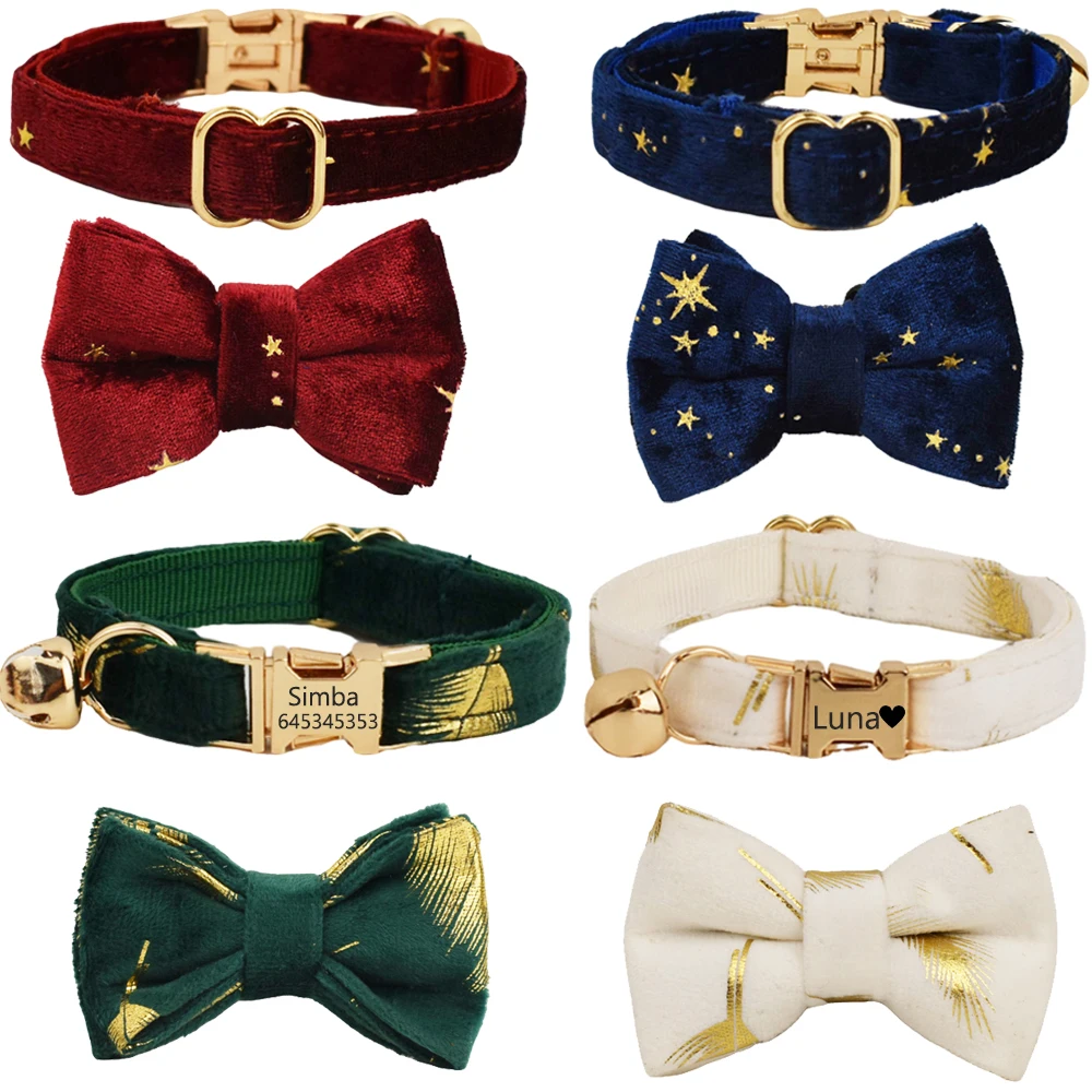 Personalized Cat Collar with Bell Name Customize Tag Velvet Collar for Cat Collar Bow tie Puppy Small Dog Collar Kitten Necklace
Personalized Cat Collar with Bell Name Customize Tag Velvet Collar for Cat Collar Bow tie Puppy Small Dog Collar Kitten Necklace