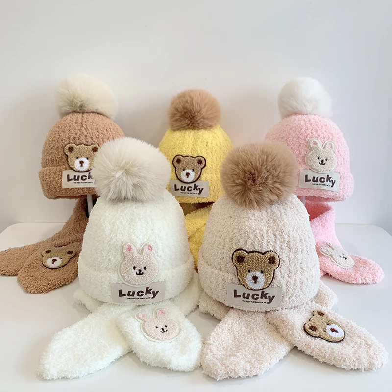 Winter Baby Hat Scarf Set For Kids Boys Girls Cartoon Bear Soft Warm Cute Hat Infant Pompom Cap Knitted Beanies
Winter Baby Hat Scarf Set For Kids Boys Girls Cartoon Bear Soft Warm Cute Hat Infant Pompom Cap Knitted Beanies