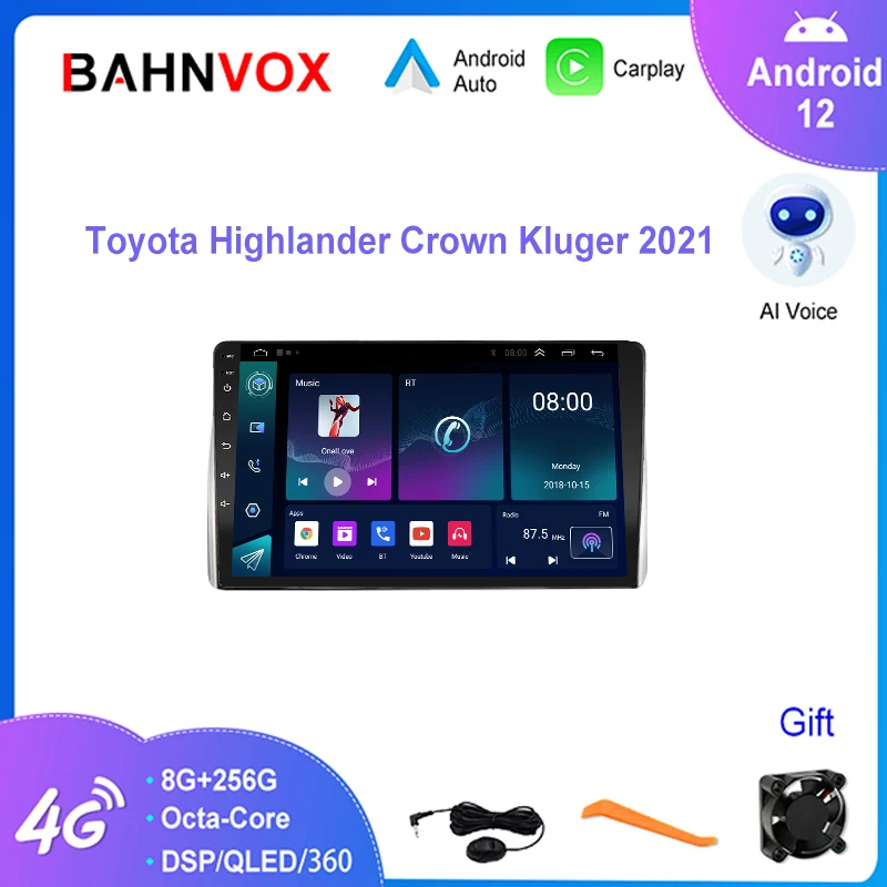 Автомобильный радиоприемник 9 дюймов Android 12 0 для Toyota Highlander Crown Kluger 2021 Carplay