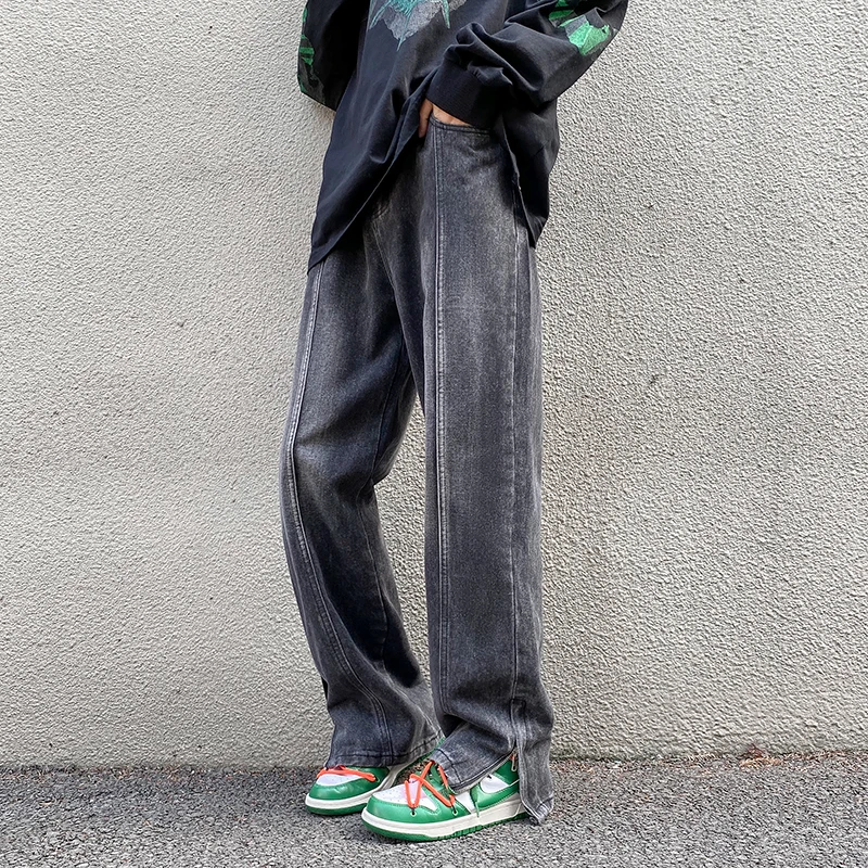 

Новинка 2023, корейские брендовые дизайнерские весенние брюки на молнии, мужские джинсы, мешковатые уличные брюки, уличная мода, винтажные дж...