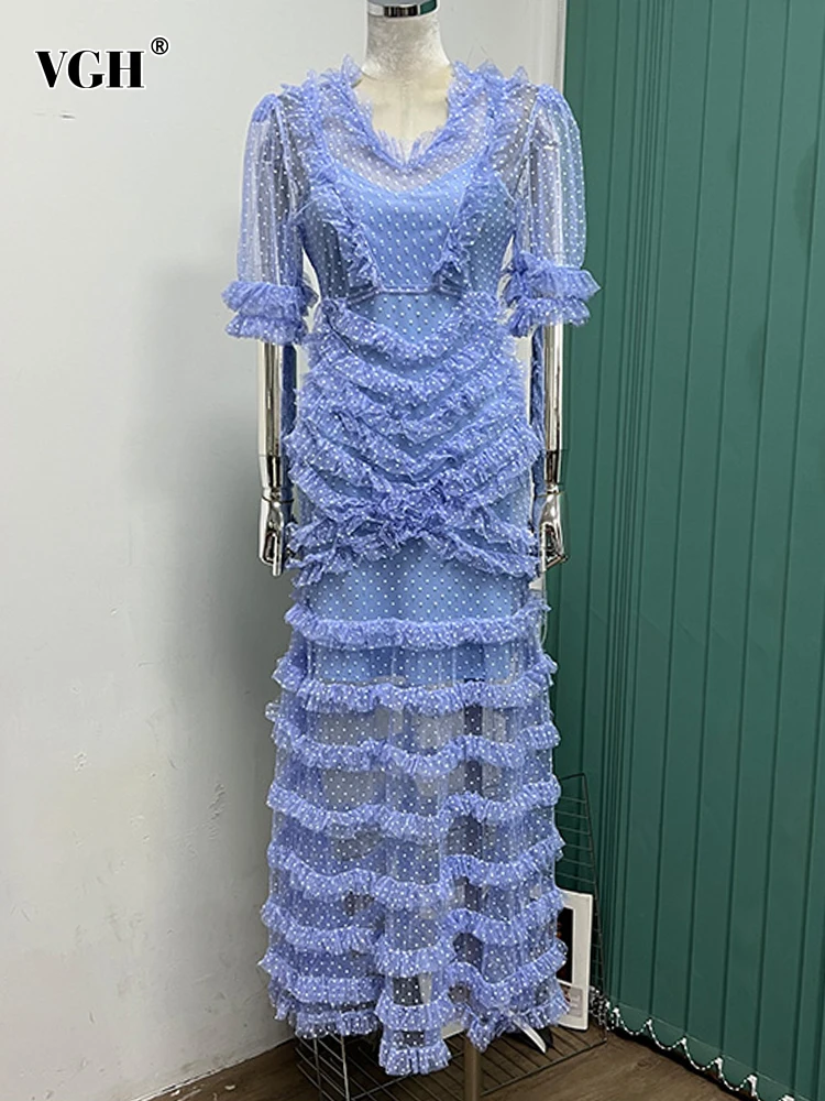 VGH Minimalist Pullover Dresses For Women V Neck Puff Sleeve High Waist Patchwork Lace Temperament Dress Female Summer Fashion
VGH Minimalist Pullover Dresses For Women V Neck Puff Sleeve High Waist Patchwork Lace Temperament Dress Female Summer Fashion