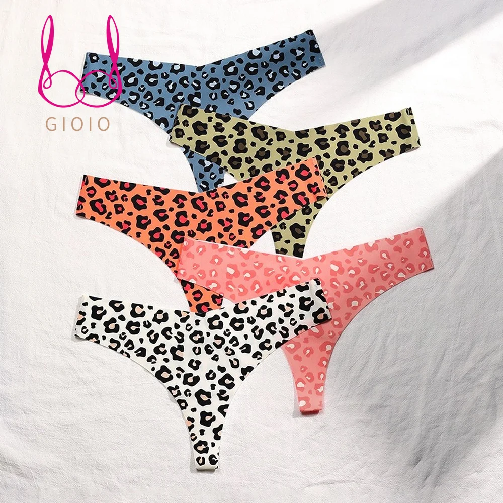 

Sexy Leopard Print Thong Panties Woman Seamless Cotton Crotch Intimate Underwear Briefs Super Thin Ice Silk Low Waist Underpants