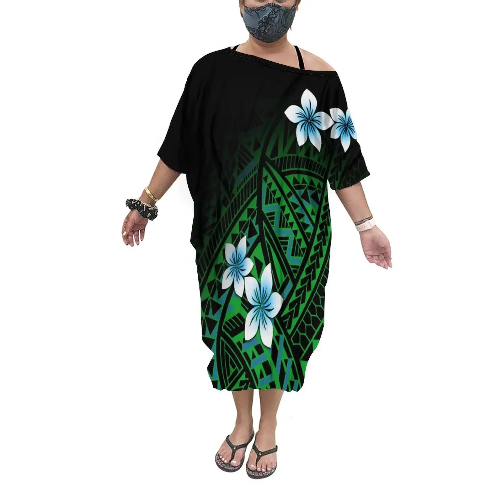 

Samoan Polynesian Traditional Tribal Design Pattern Dress Women Casual Loose Dress With Ladies One Size Fashion Poncho Free Size