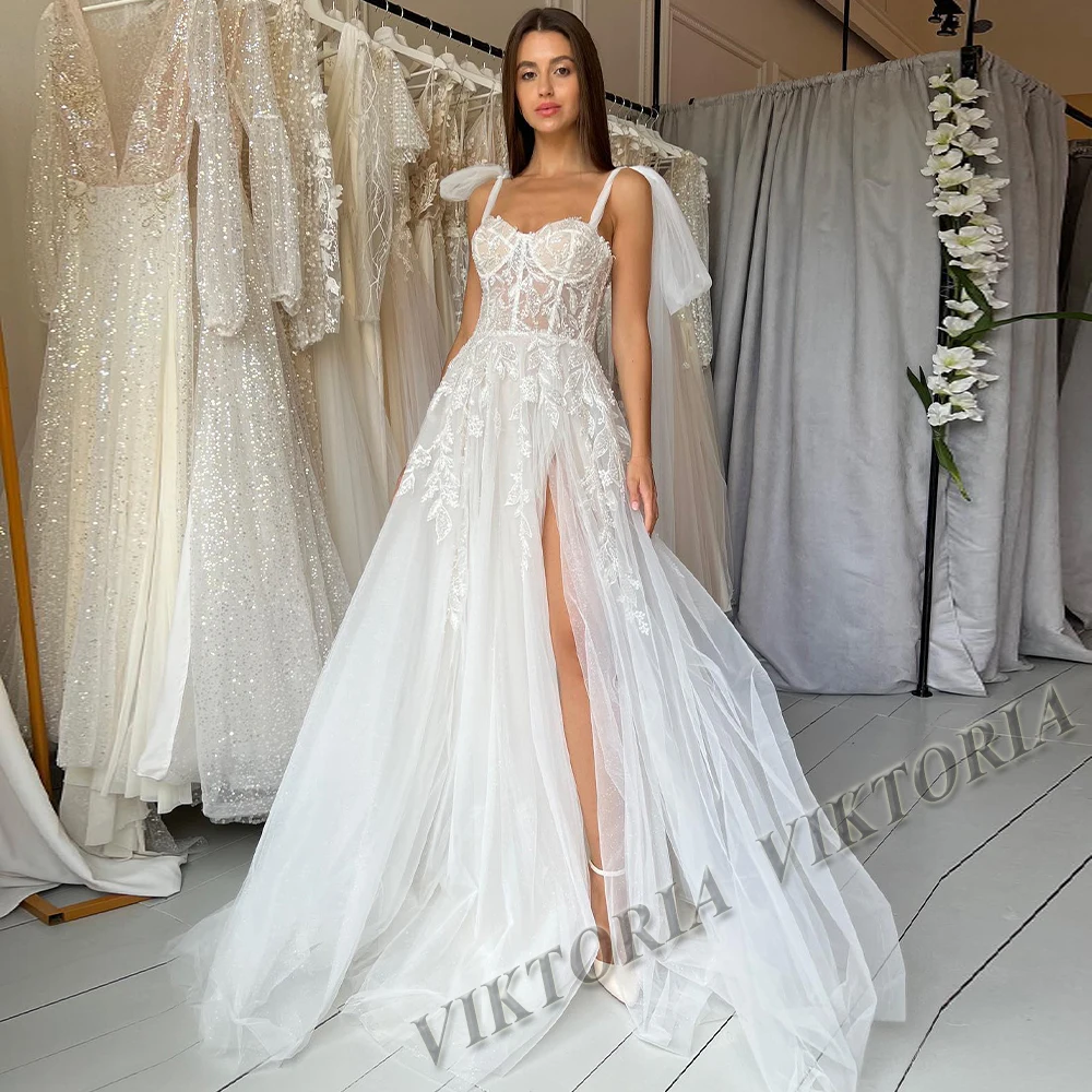 

VIKTORIA 2023 Shiny Wedding Dresses High Slit Sweetheart Bow For Bride A-LINE Appliques Women Vestidos De Novia Made To Order