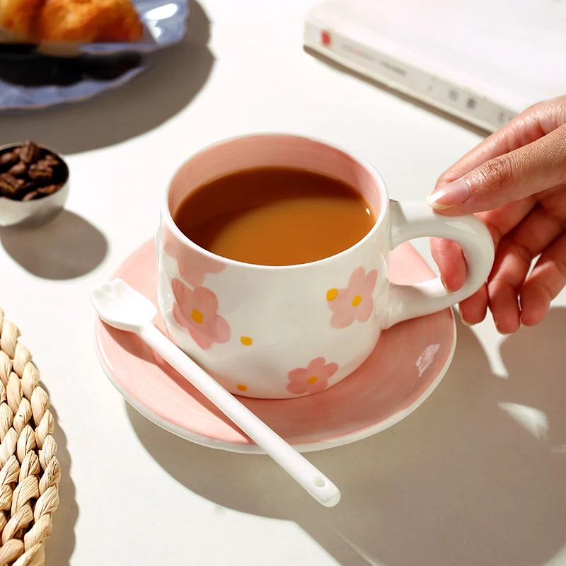 250ML Handmade Ceramic Coffee Cup And Saucer Set Flower Painted Reusable Afternoon Tea Milk Mug With Handle Restaurant Drinkware
250ML Handmade Ceramic Coffee Cup And Saucer Set Flower Painted Reusable Afternoon Tea Milk Mug With Handle Restaurant Drinkware