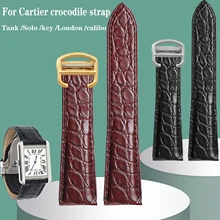 Genuine Leather Black Brown Watch strap for Cartier Tank Key London Calibo Crocodile Pattern Men Women Watchbands 16mm 20mm 22mm