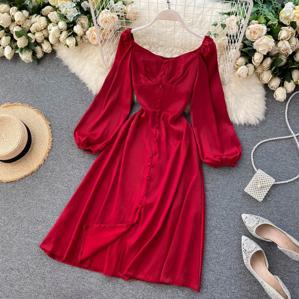 2022 Spring Vintage Green/Blue Knee-length Dress Long Sleeve High Waist Single-breasted Dress Female Autumn New Fashion Vestidos
2022 Spring Vintage Green/Blue Knee-length Dress Long Sleeve High Waist Single-breasted Dress Female Autumn New Fashion Vestidos