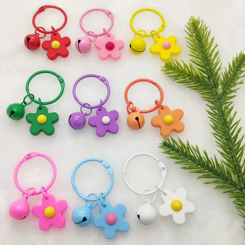 

Small Flower Bell Keychain Girl Cute Bell Keyring Candy Colorful Silica Gel Flower Key Holder Charms Fashion Bag Pendant