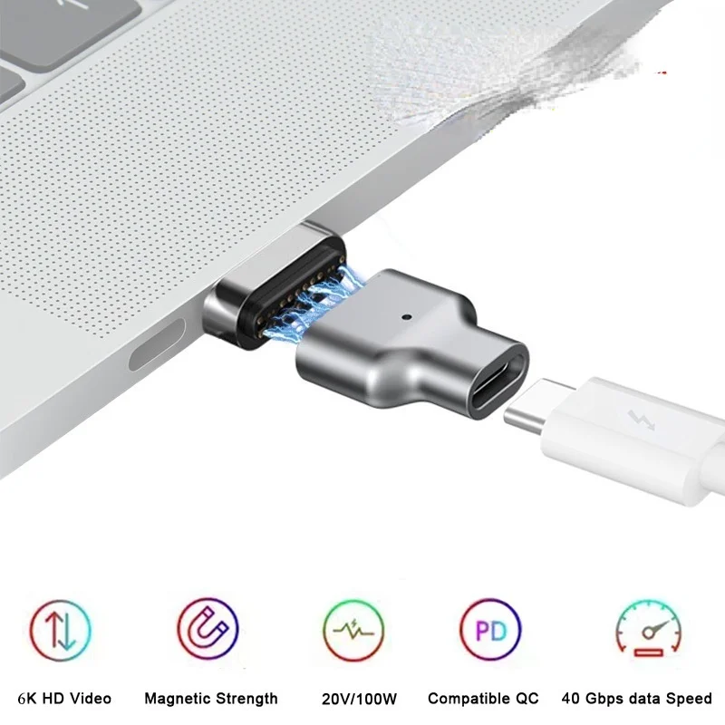 

Magnetic USB C Adapter 24Pins Type C Connector PD 100W Fast Charging 40Gbp/s Converter for Thunderbolt 3 MacBook IPad Pro Switch