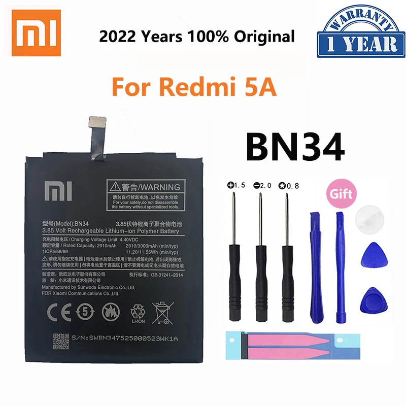 100% Original Xiao Mi Battery BN34 3000mAh for Xiaomi Redmi 5A Redmi5A 5.0" High Quality Phone Replacement Batteries
100% Original Xiao Mi Battery BN34 3000mAh for Xiaomi Redmi 5A Redmi5A 5.0" High Quality Phone Replacement Batteries