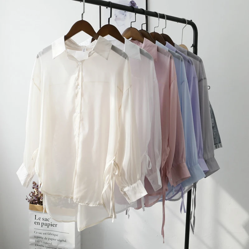 Women Thin Shirts Blouses Summer 2022 New Loose Solid Lapel Buttons Long Sleeves Sunscreen White Shirt Female Casual Beach Tops
Women Thin Shirts Blouses Summer 2022 New Loose Solid Lapel Buttons Long Sleeves Sunscreen White Shirt Female Casual Beach Tops