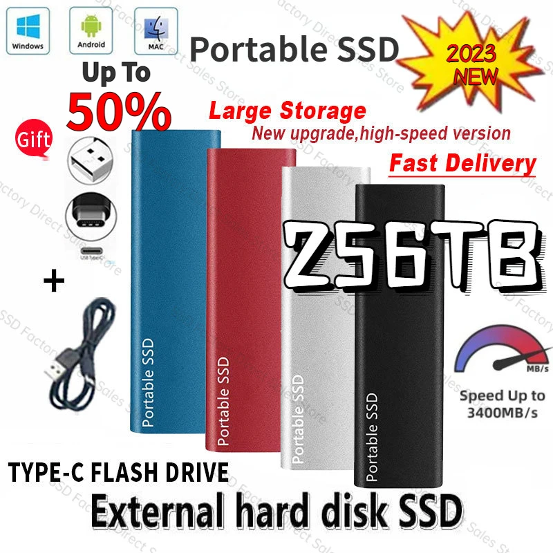 Portable SSD 256TB External Solid State Hard Drive USB3.1/TYPE-C Interface High-Speed Hard Disks for Laptops/Windows/Mac/Phone
Portable SSD 256TB External Solid State Hard Drive USB3.1/TYPE-C Interface High-Speed Hard Disks for Laptops/Windows/Mac/Phone