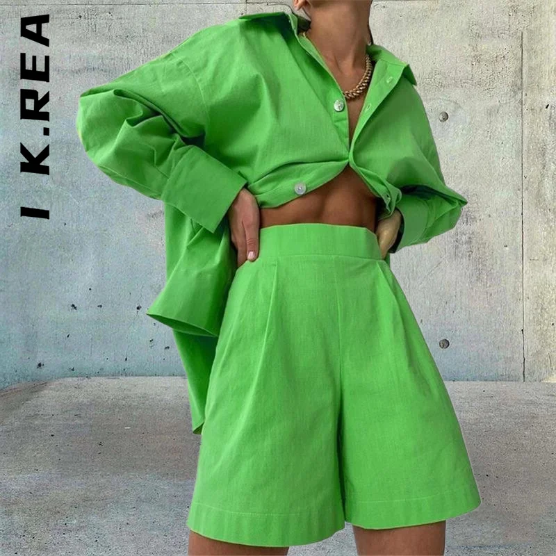 I K.Rea Women Set New Lady Long Shirt And High Waist Shorts Green Two Piece Set Vintage Chic Sweatsuits For Women Female
I K.Rea Women Set New Lady Long Shirt And High Waist Shorts Green Two Piece Set Vintage Chic Sweatsuits For Women Female