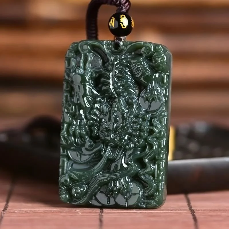 Mai Chuang/Hand Carved/ HeTian Cyan Jade Ride The Dragon Guan Yin Necklace Pendant Fashion Elegant Jewelry Men Women Couple Gift
Mai Chuang/Hand Carved/ HeTian Cyan Jade Ride The Dragon Guan Yin Necklace Pendant Fashion Elegant Jewelry Men Women Couple Gift