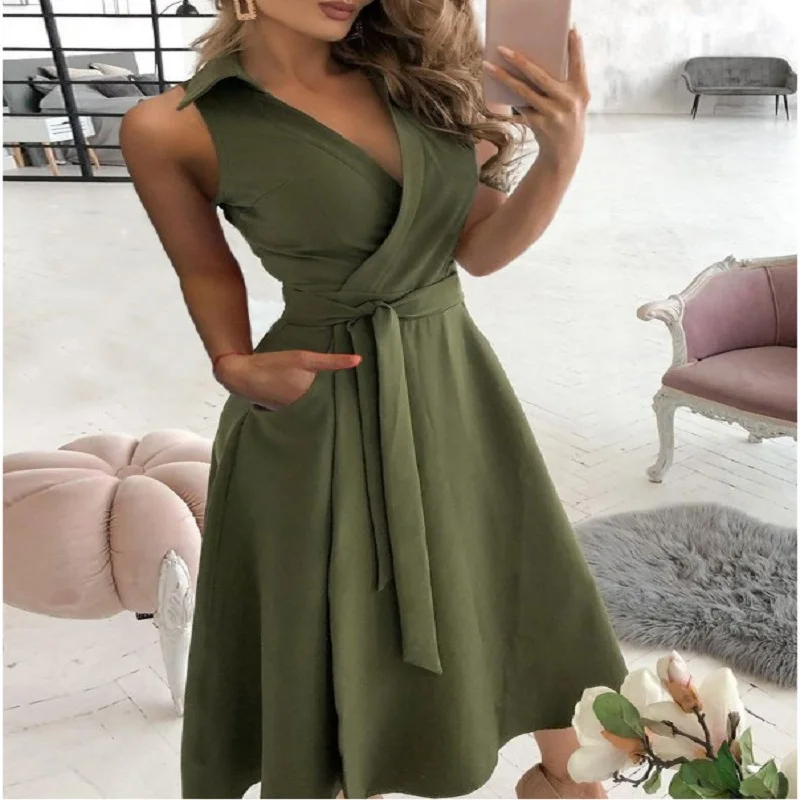 Summer Woman Fashion Sexy V-neck Sleeveless Dress Solid Color Holiday Casual Midi Skrits
Summer Woman Fashion Sexy V-neck Sleeveless Dress Solid Color Holiday Casual Midi Skrits
