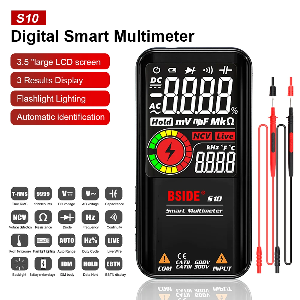 Profesional Digital Smart Multimeter 9999counts Smart Multimeters DC AC Voltage Capacitor Ohm Diode NCV Hz Tester DMM
Profesional Digital Smart Multimeter 9999counts Smart Multimeters DC AC Voltage Capacitor Ohm Diode NCV Hz Tester DMM