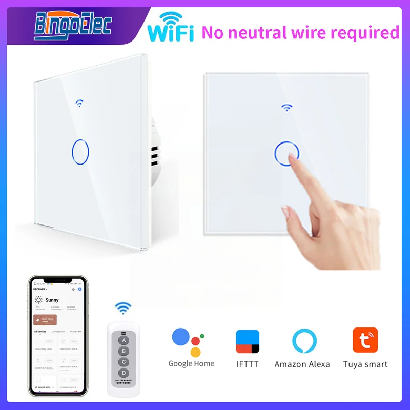 Bingoelec WiFi Switches Glass Panel RF433 Smart Touch Switch No Neutral Wire Works with Tuya Google Home 1/2/3Gang Smart Home
Bingoelec WiFi Switches Glass Panel RF433 Smart Touch Switch No Neutral Wire Works with Tuya Google Home 1/2/3Gang Smart Home