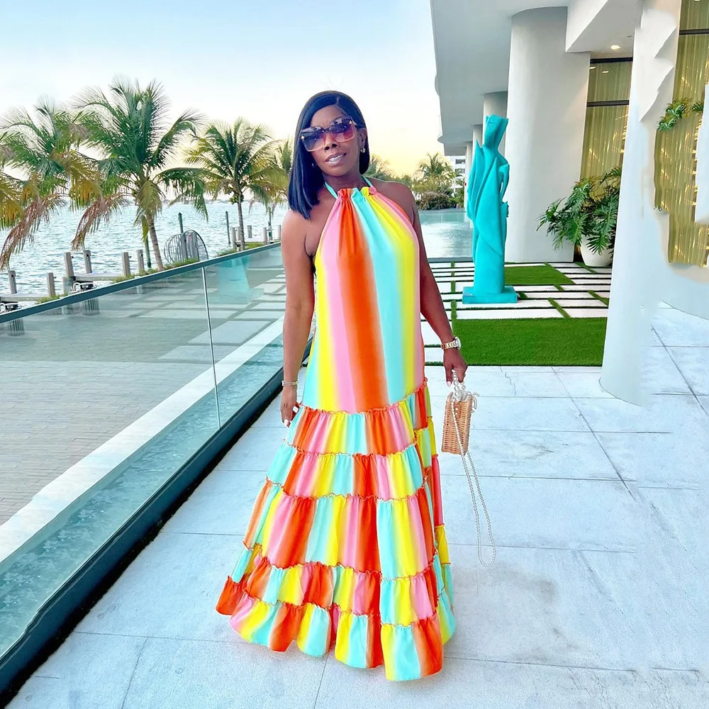 African Women Maxi Dresses Print Color Block Fashion Halter Pleated Ruffles Sleeveless Backless Sexy Holiday Female Long Dress
African Women Maxi Dresses Print Color Block Fashion Halter Pleated Ruffles Sleeveless Backless Sexy Holiday Female Long Dress