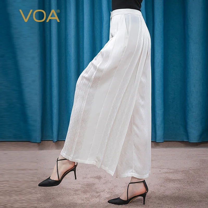 VOA Silk 22m/m White Jacquard Natural Waist Mix Material Stitching Education Grams Pleat Design yi li kou Wide Leg Pants KE85
VOA Silk 22m/m White Jacquard Natural Waist Mix Material Stitching Education Grams Pleat Design yi li kou Wide Leg Pants KE85