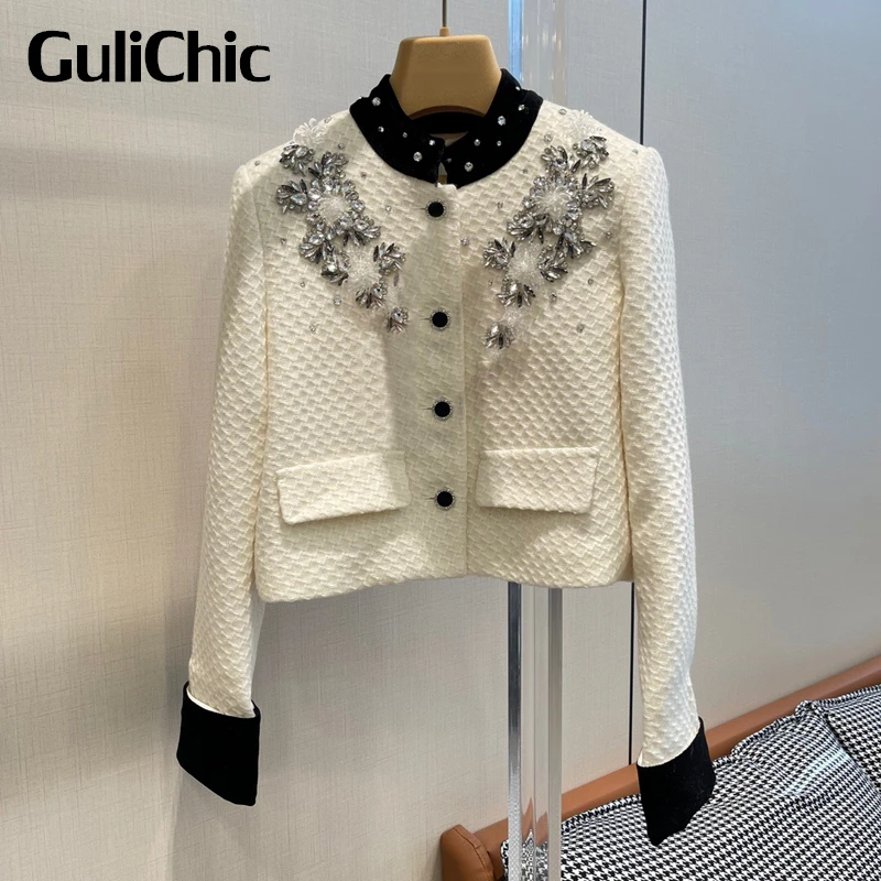 10.28 GuliChic Women Runway Temperament Patchwork Velvet Diamonds Beading Decoration Short Argyle Wool Tweed Jacket
10.28 GuliChic Women Runway Temperament Patchwork Velvet Diamonds Beading Decoration Short Argyle Wool Tweed Jacket