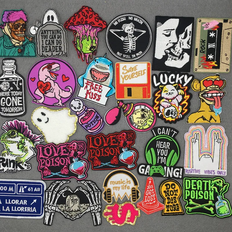 

Punk Music Patches Iron on Embroidery Patch for Clothing Thermoadhesive Patches on Clothes Jacket Badge DIY Stripes Applique