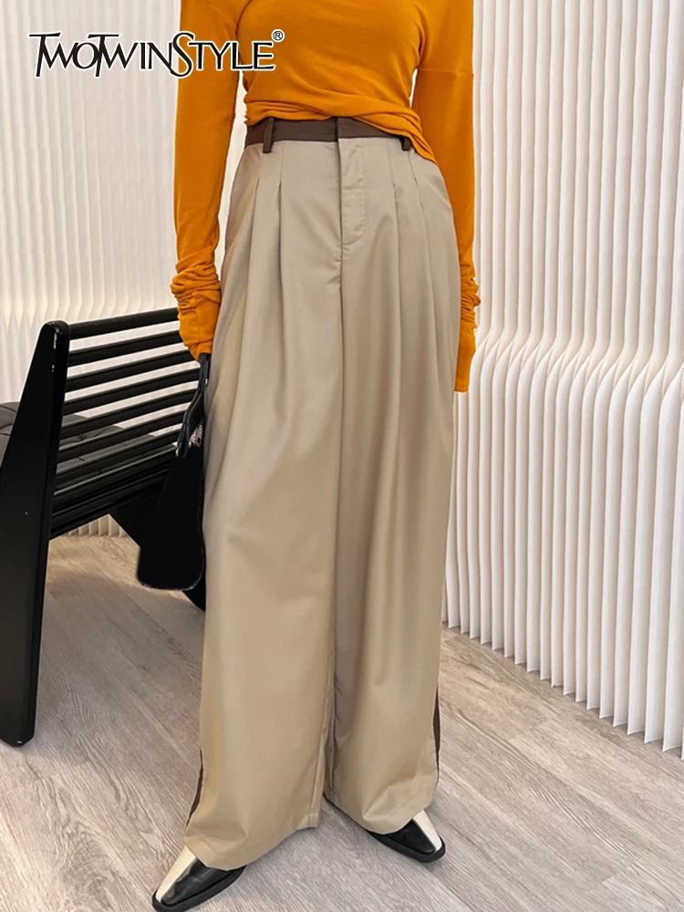 TWOTWINSTYLE Casual Patchwork Wide Leg Pants For Women High Waist Loose Colorblock Trousers Female Fashion Clothing 2022 Style
TWOTWINSTYLE Casual Patchwork Wide Leg Pants For Women High Waist Loose Colorblock Trousers Female Fashion Clothing 2022 Style