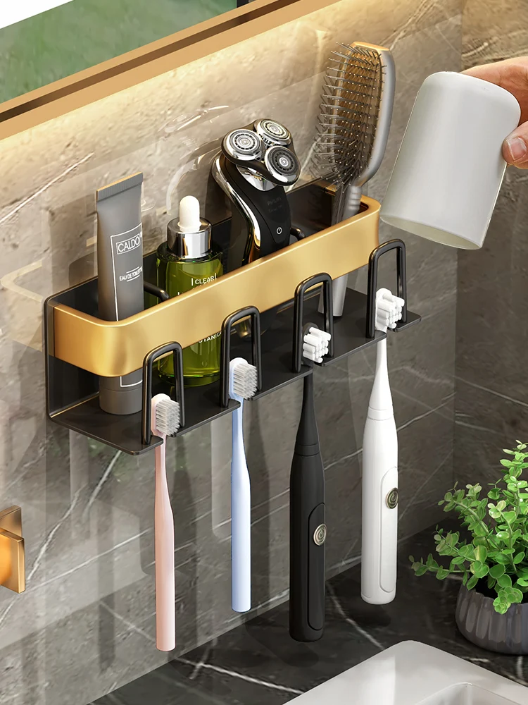 Toothbrush Rack Toilet Hole-free Suction Wall-mounted Space Aluminum Electric Toothbrush Gold Holder Mouthwash Cup Tooth Holder
Toothbrush Rack Toilet Hole-free Suction Wall-mounted Space Aluminum Electric Toothbrush Gold Holder Mouthwash Cup Tooth Holder