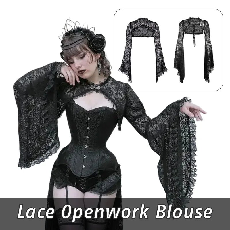 Женский кружевной топ в готическом стиле, черный короткий топ с расклешенными рукавами, винтажный пикантный наряд в стиле панк, шаль
Женский кружевной топ в готическом стиле, черный короткий топ с расклешенными рукавами, винтажный пикантный наряд в стиле панк, шаль