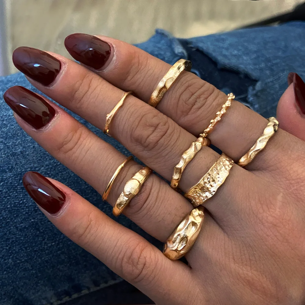 Delysia King 9pcs European and American new golden ring personality punk metal irregular ring set
Delysia King 9pcs European and American new golden ring personality punk metal irregular ring set