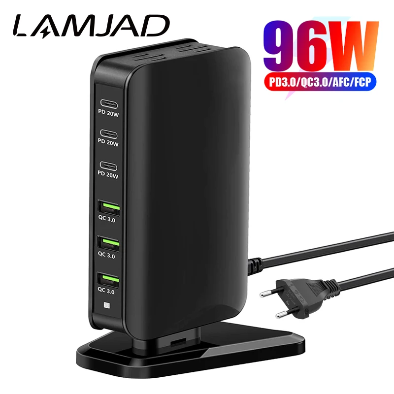 Настольное зарядное устройство USB LAMJAD 96 Вт с 6 портами с 3 портами USB-C + 3 портами USB-A, многопортовое быстрое зарядное устройство PD, адаптер пита...
Настольное зарядное устройство USB LAMJAD 96 Вт с 6 портами с 3 портами USB-C + 3 портами USB-A, многопортовое быстрое зарядное устройство PD, адаптер пита...