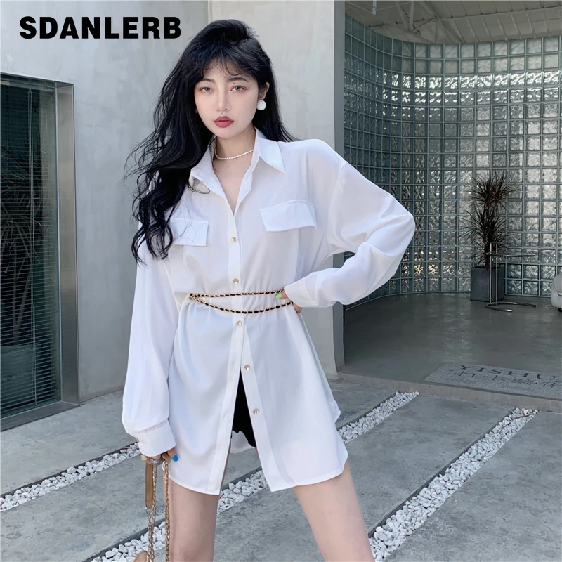 Spring 2022 New Long Sleeve Shirt Women's Design Sense Niche Chain Waist-Controlled Top Mid-Length Satin Camisas Mujer
Spring 2022 New Long Sleeve Shirt Women's Design Sense Niche Chain Waist-Controlled Top Mid-Length Satin Camisas Mujer
